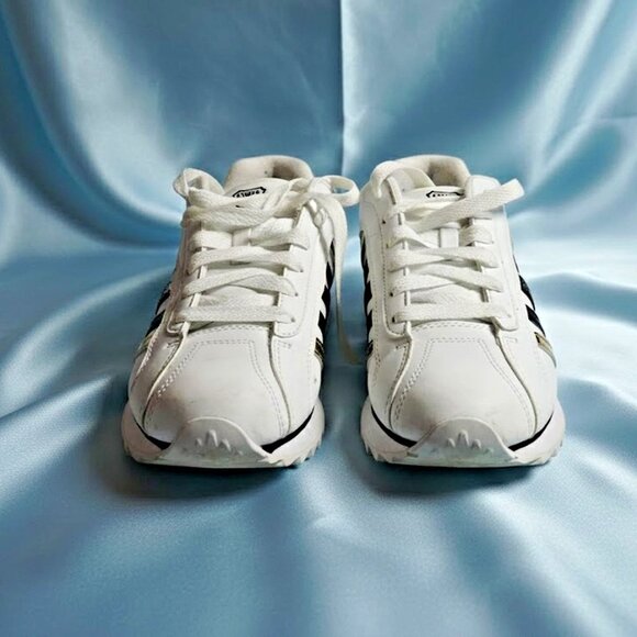 KSwiss Women’s Size 8.5 White Leather Sneakers Gold/Black Stripe K-Swiss S - Picture 2 of 8